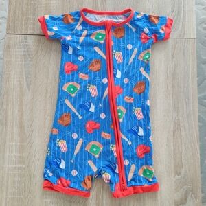 Little Sleepies Blue and Red Baseball Romper